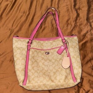 Vintage Coach Signature Tote in Pink and Tan